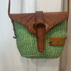 Green and Brown Sisal Fiber Crossbody Bag